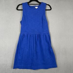J.CREW Dress Womens M Blue Fit & Flare Sleeveless Crew Neck Stretch Cotton